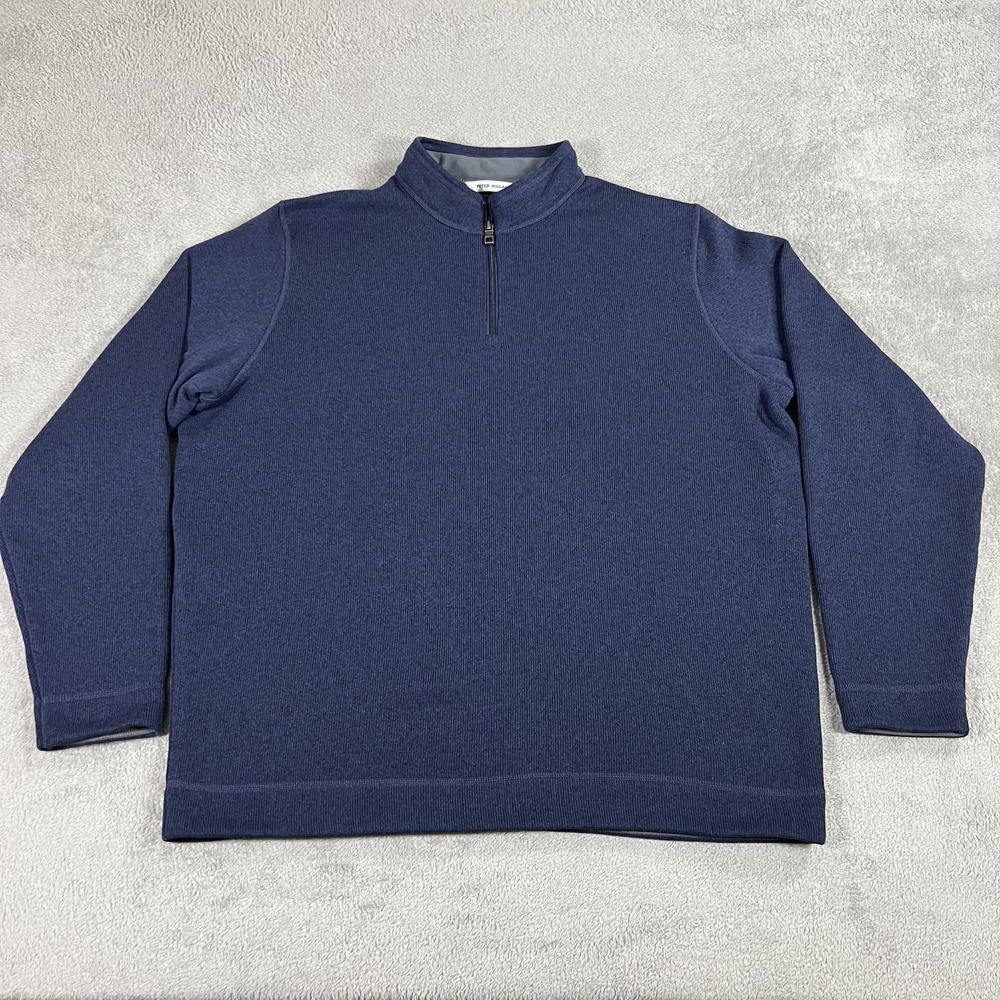 Peter Millar Sweater Mens 2XL Blue 1/4 Zip Pullover Fleece Golf Golfing Stretch